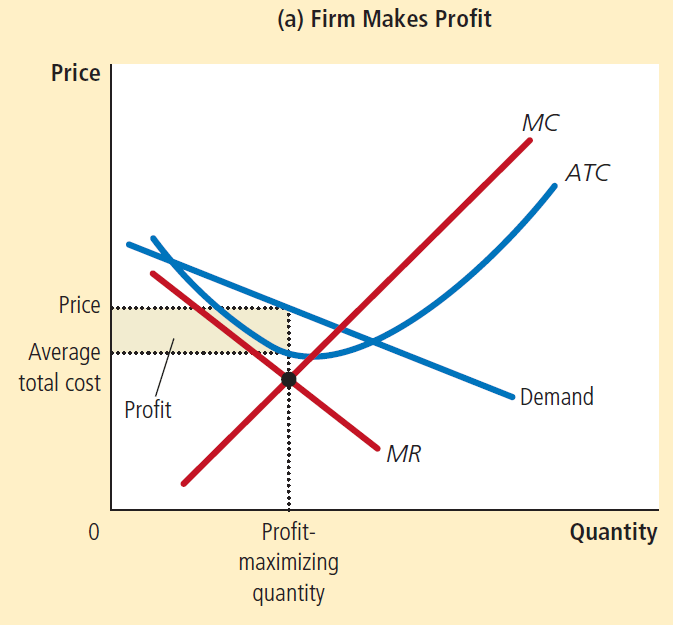 Price Price Average total cost Profit (a) Firm Makes Profit Profit-
maximizing quantity MC ATC Demand Quantity 
