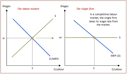 Wages Ttr market Wages The single firm In a competitive labour
  market, the sir.le firm takes its wage rate from the market. MRP (0) D
  (MRP) Q Labour Labour 